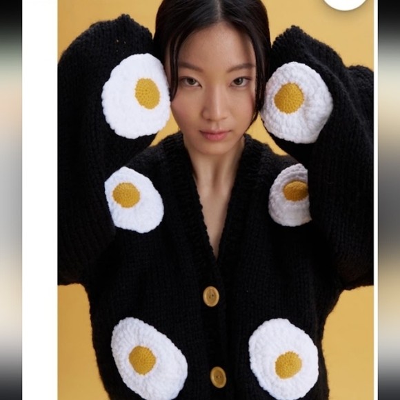 Society Mano Handmade Knit Girlhoodcore Boho Dopamine Black White Egg Sweater M - Picture 4 of 11